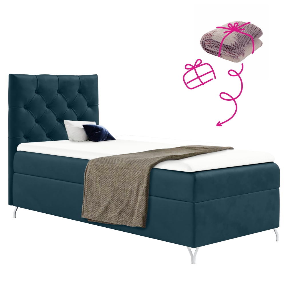 Boxspring ágy, 90x200, sötétkék Velvet szövet, balos, GULIETTE + ajándék