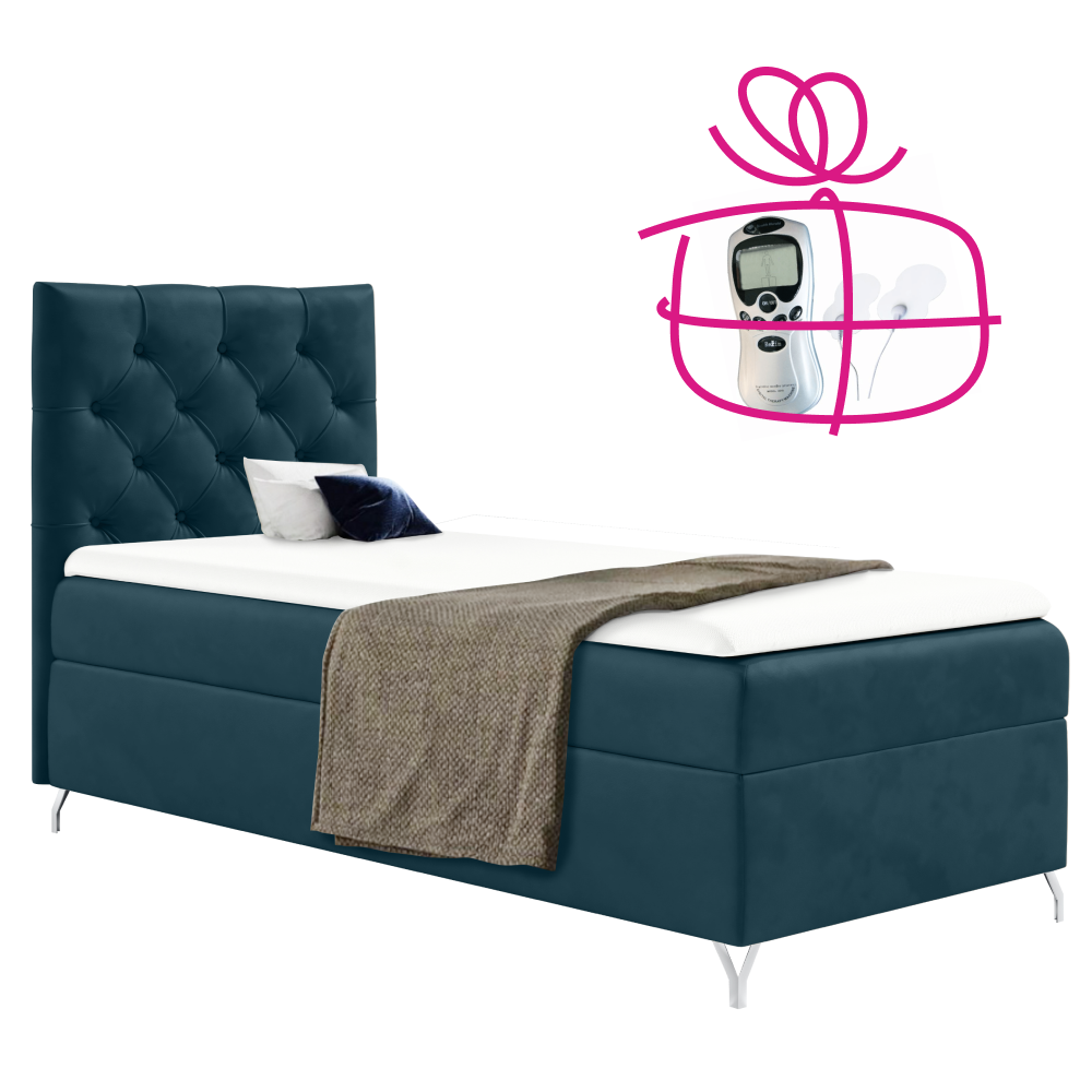 Boxspringová posteľ, 90x200, tmavomodrá látka Velvet, ľavá, GULIETTE + darček