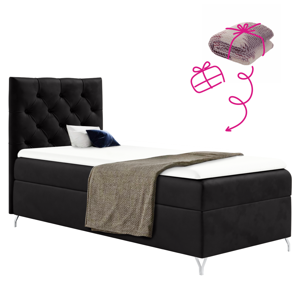 Boxspring ágy, 90x200, fekete Velvet szövet, balos, GULIETTE + ajándék