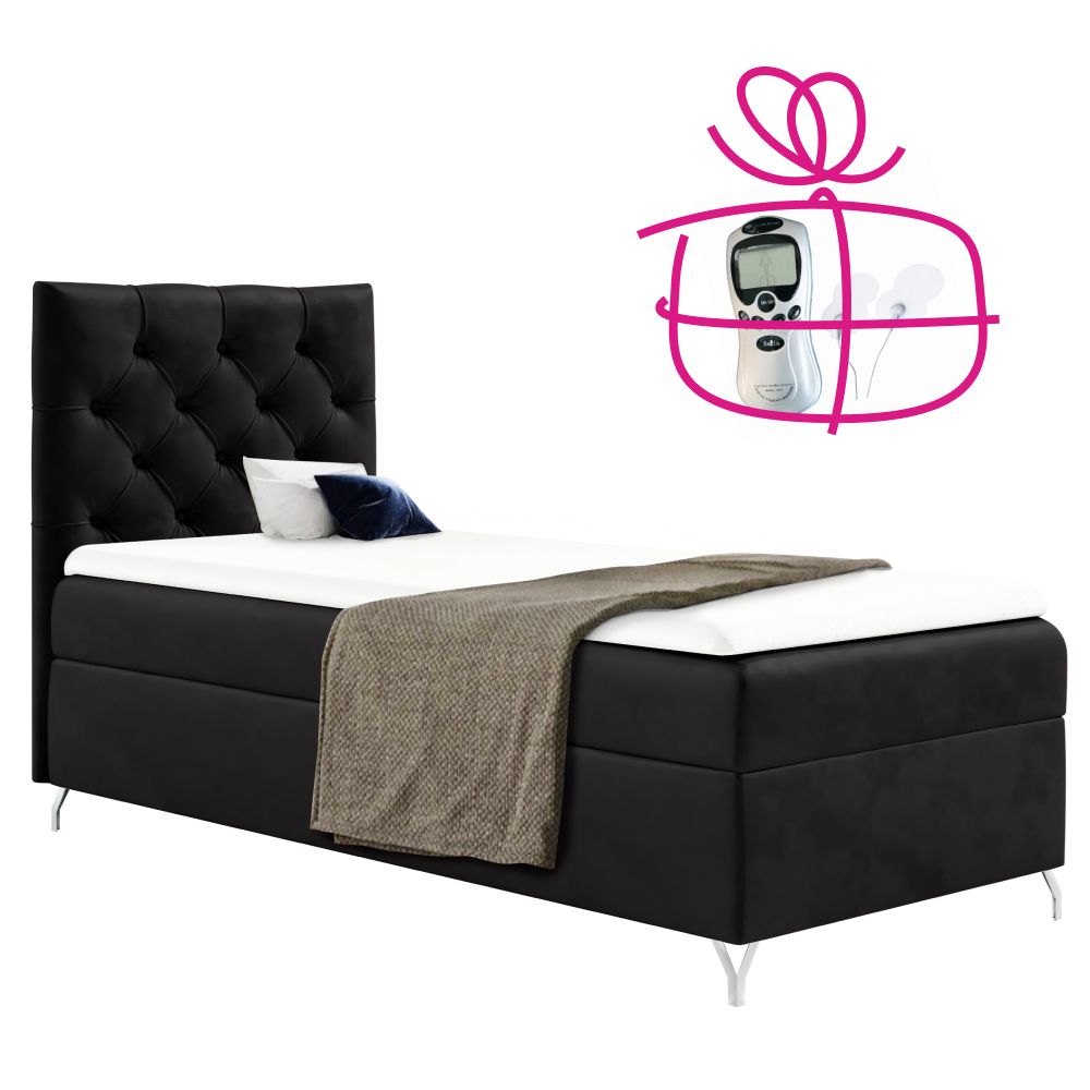 Boxspringová postel, 90x200, černá látka Velvet, levá, GULIETTE + dárek