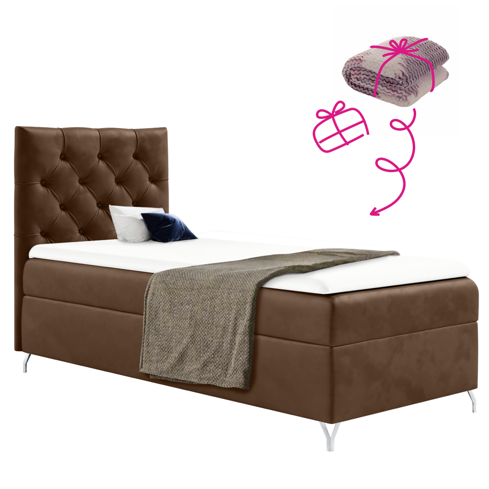 Boxspring ágy, 90x200, barna Velvet szövet, balos, GULIETTE + ajándék