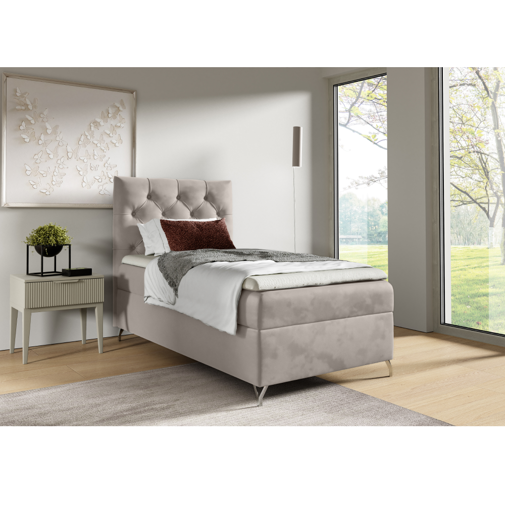 Boxspringová posteľ, 90x200, sivobéžová Taupe látka Velvet, ľavá, GULIETTE + darček