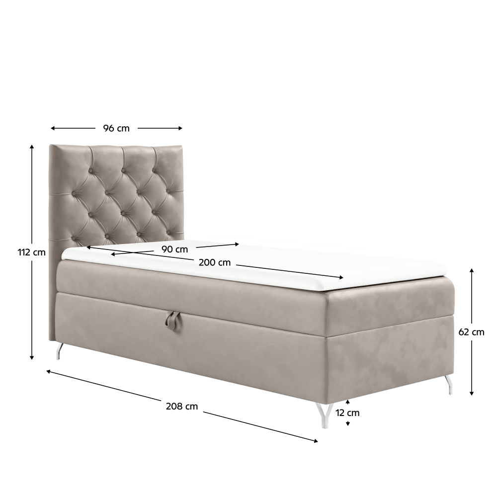 Boxspringová posteľ, 90x200, sivobéžová Taupe látka Velvet, ľavá, GULIETTE + darček