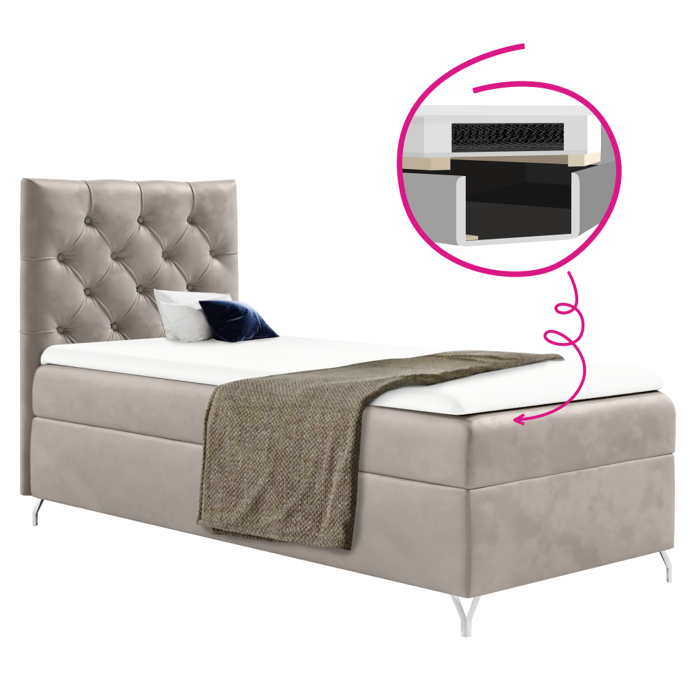 Boxspringová posteľ, 90x200, sivobéžová Taupe látka Velvet, ľavá, GULIETTE + darček