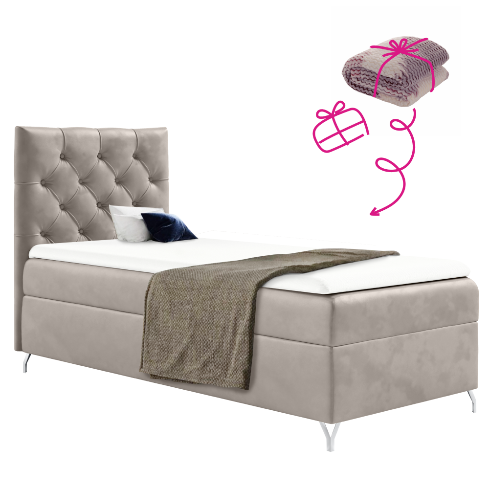 Boxspring ágy, 90x200, szürkésbézs Taupe Velvet szövet, balos, GULIETTE + ajándék