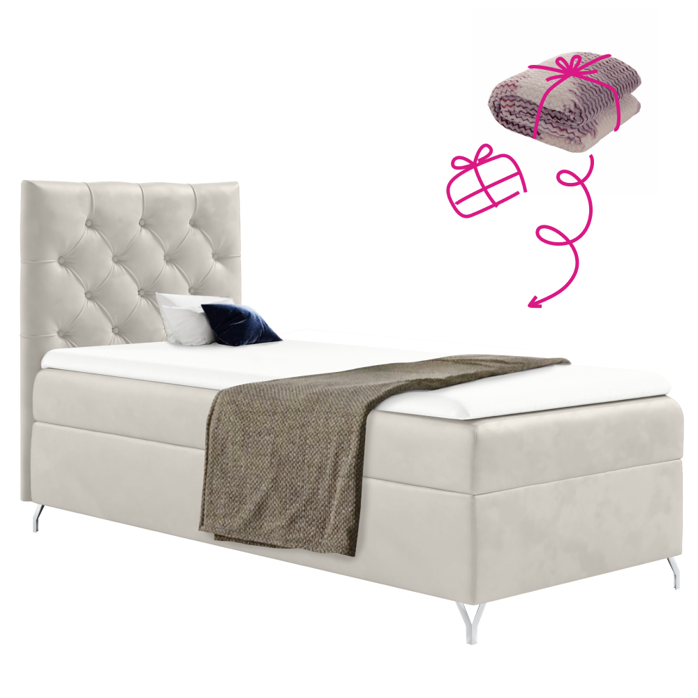 Boxspring ágy, 90x200, fehér Velvet szövet, balos, GULIETTE + ajándék