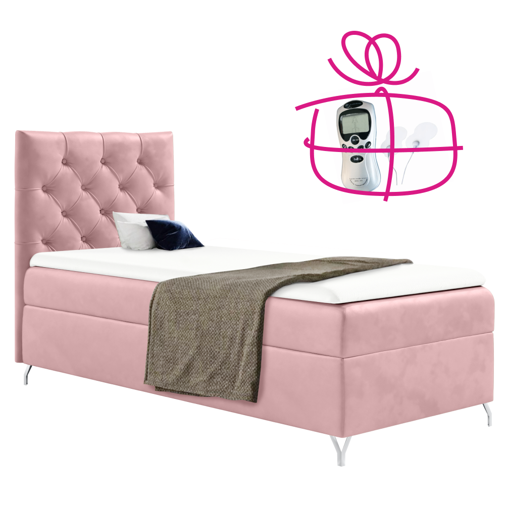Boxspringová postel, 90x200, růžová látka Velvet, levá, GULIETTE + dárek