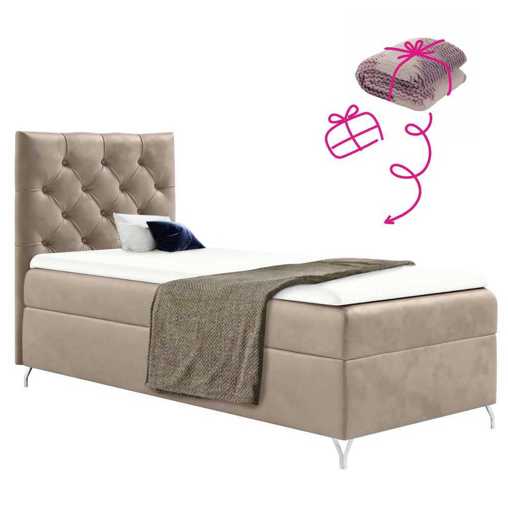 Boxspring ágy, 90x200, bézs Velvet szövet, balos, GULIETTE + ajándék