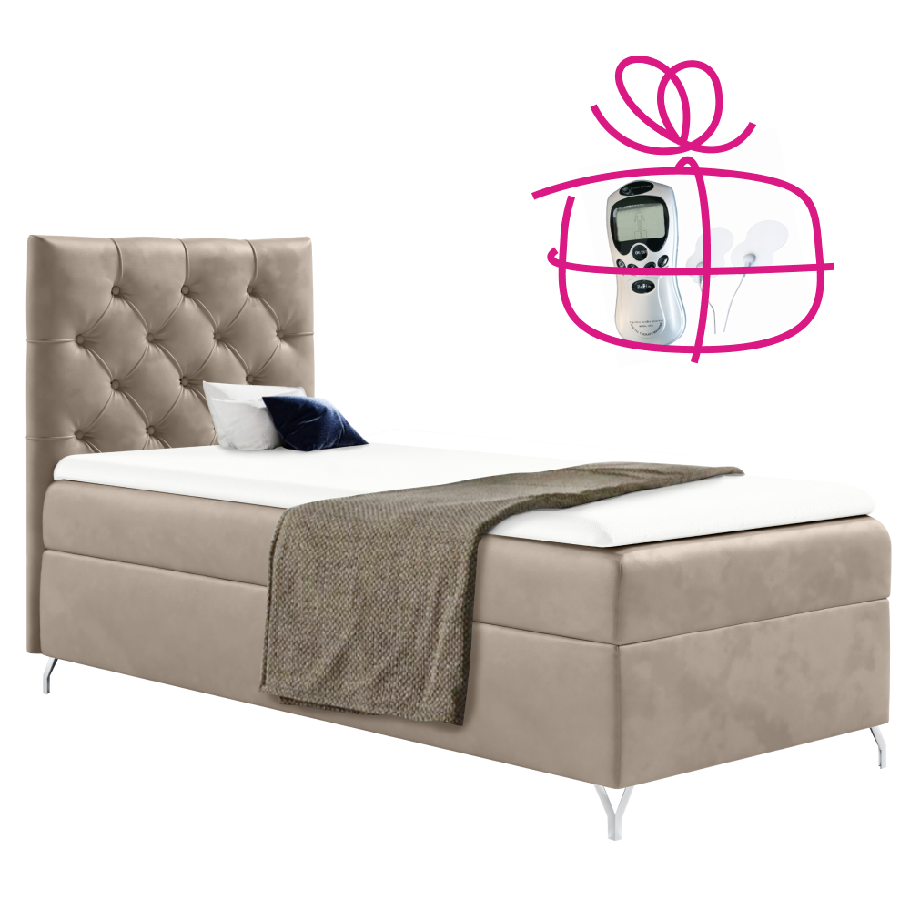 Boxspringová posteľ, 90x200, béžová látka Velvet, ľavá, GULIETTE + darček