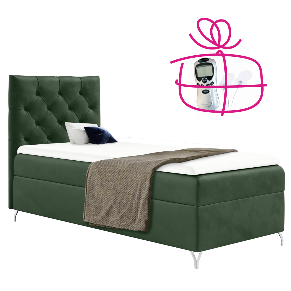 Boxspringová posteľ, 90x200, zelená látka Velvet, ľavá, GULIETTE + darček