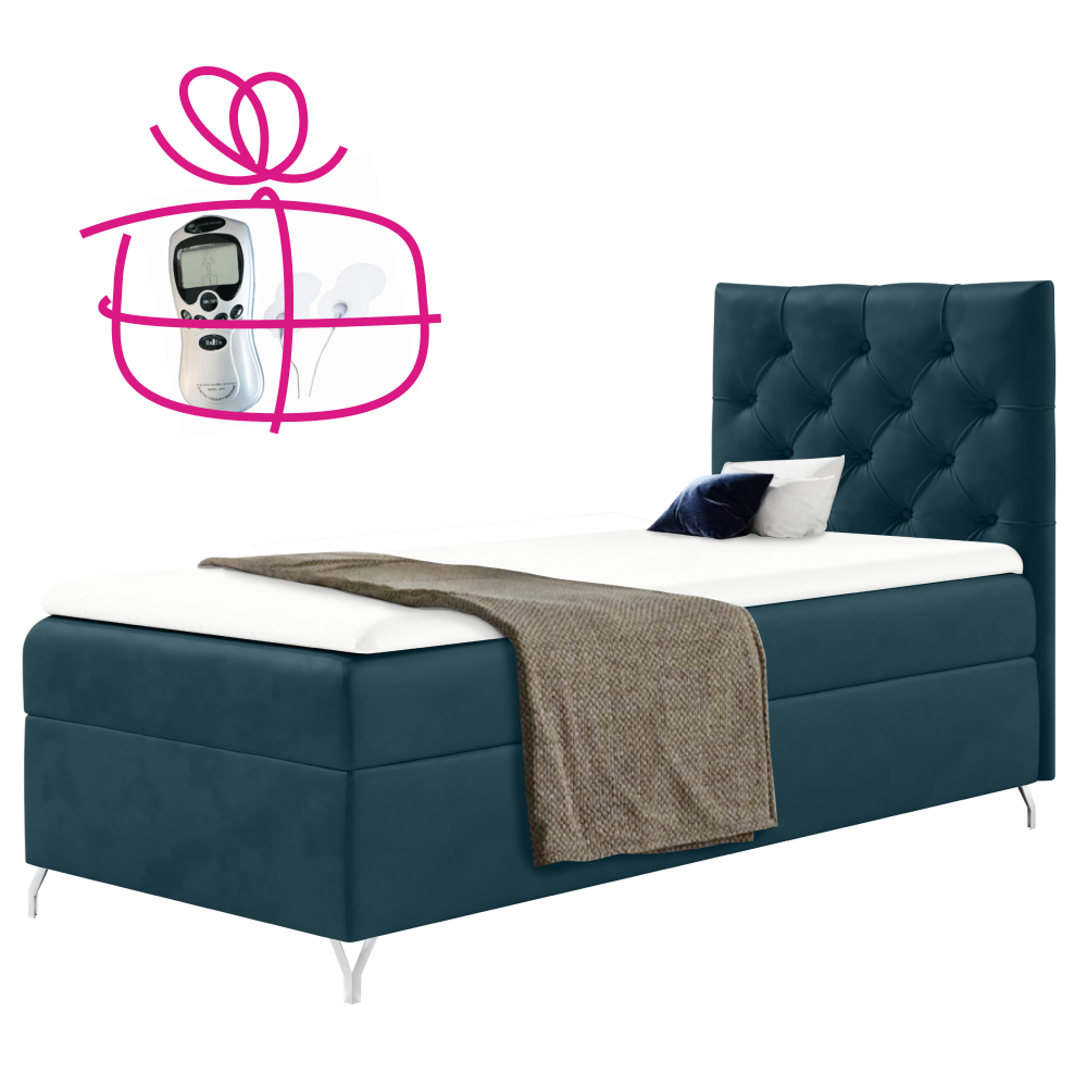 Boxspringová postel, 90x200, tmavě modrá látka Velvet, pravá, GULIETTE + dárek