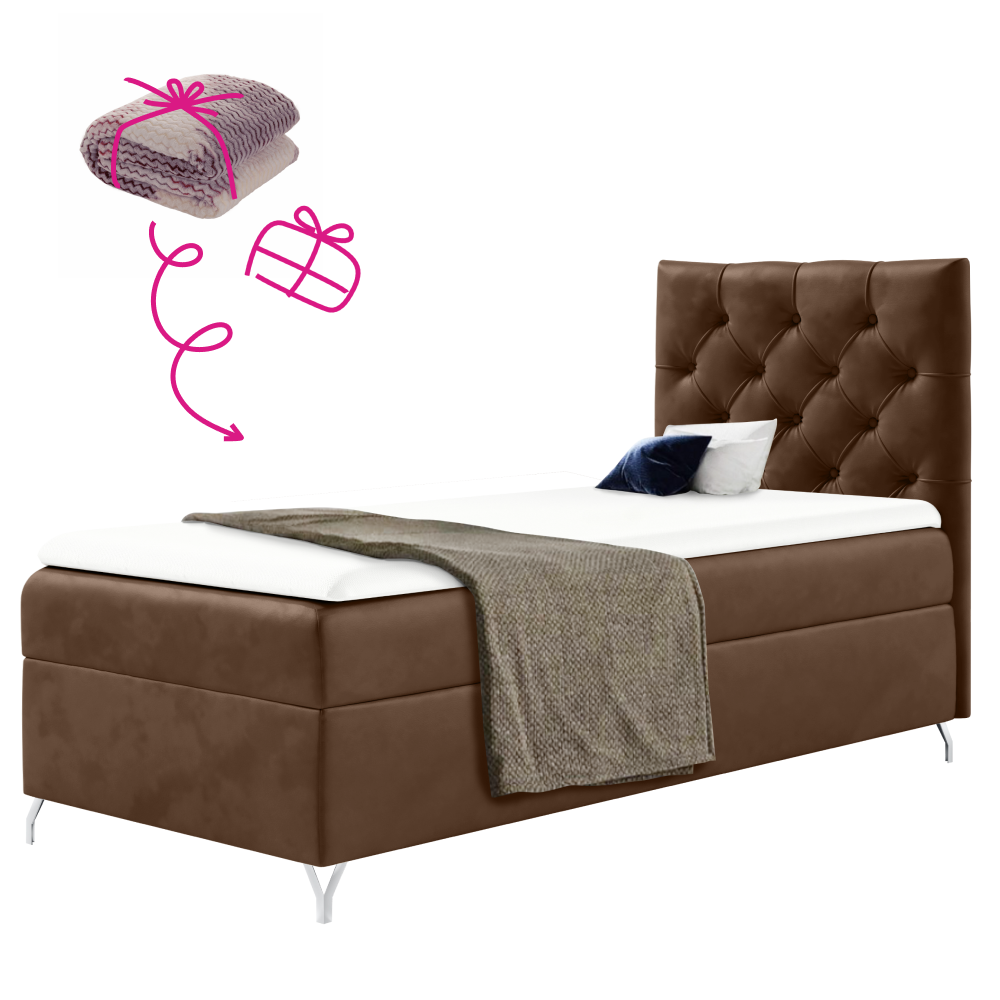 Boxspring ágy, 90x200, barna Velvet szövet, jobbos, GULIETTE + ajándék