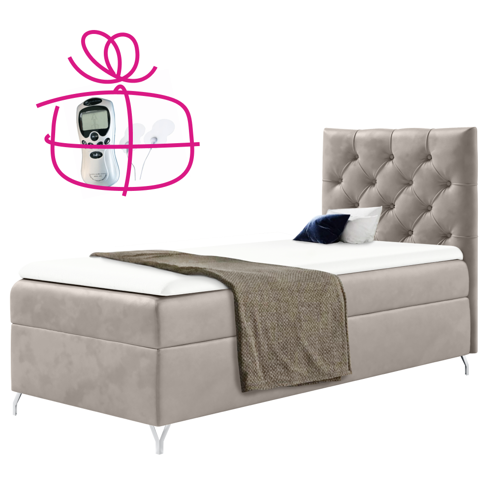 Boxspringová posteľ, 90x200, sivobéžová Taupe látka Velvet, pravá, GULIETTE + darček
