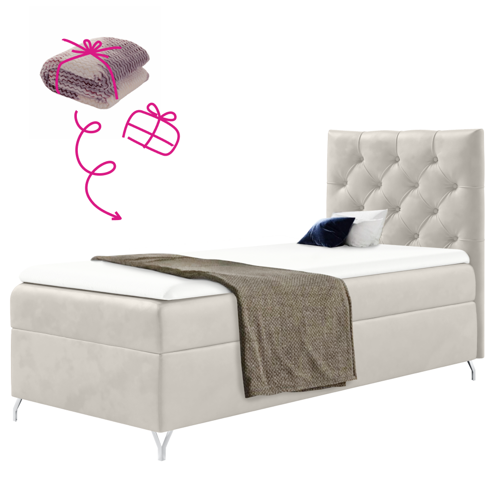 Boxspring ágy, 90x200, fehér Velvet szövet, jobbos, GULIETTE + ajándék
