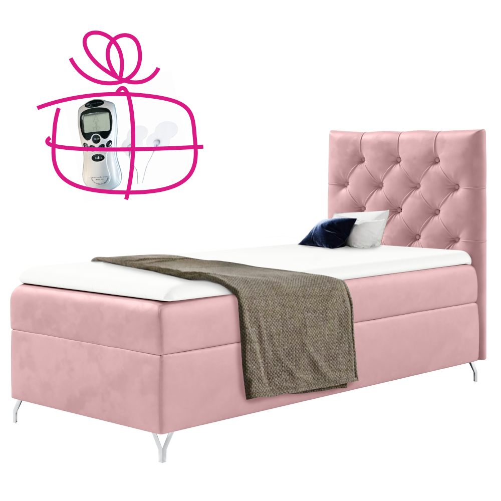 Boxspringová postel, 90x200, růžová látka Velvet, pravá, GULIETTE + dárek