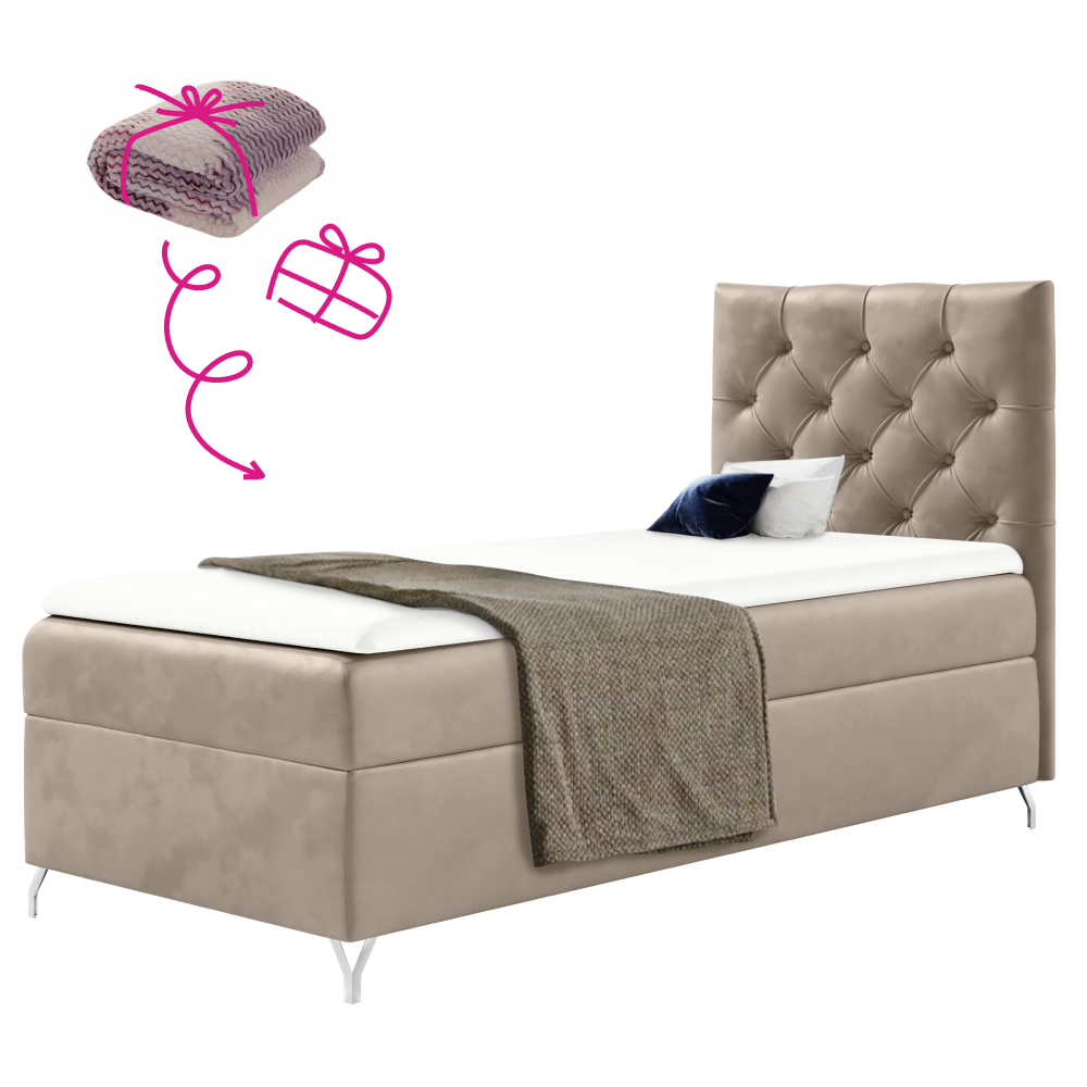 Boxspring ágy, 90x200, bézs Velvet szövet, jobbos, GULIETTE + ajándék