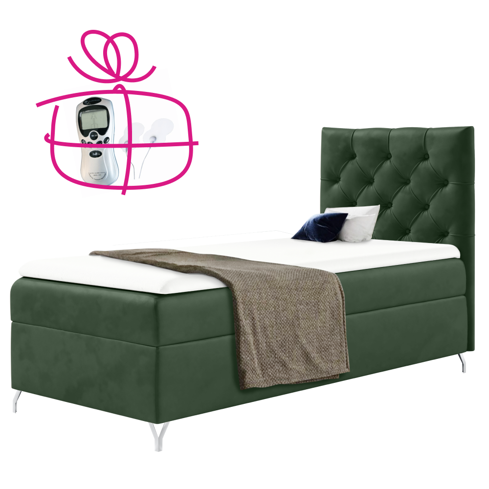 Boxspringová posteľ, 90x200, zelená látka Velvet, pravá, GULIETTE + darček