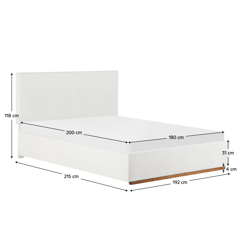 Ágy ráccsal és tárolóval, 180x200, fehér, NUVOLA