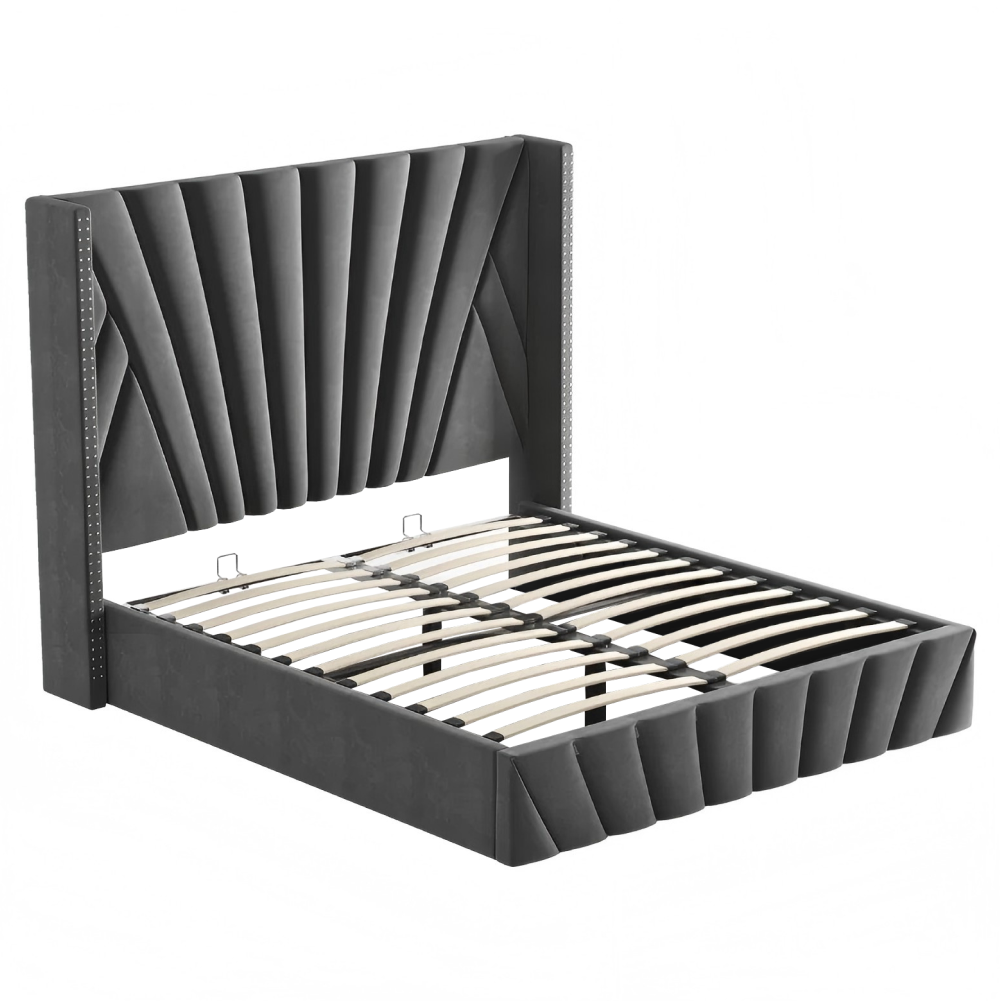 Ágy ráccsal, 180x200, sötétszürke Velvet szövet, PENELOPE