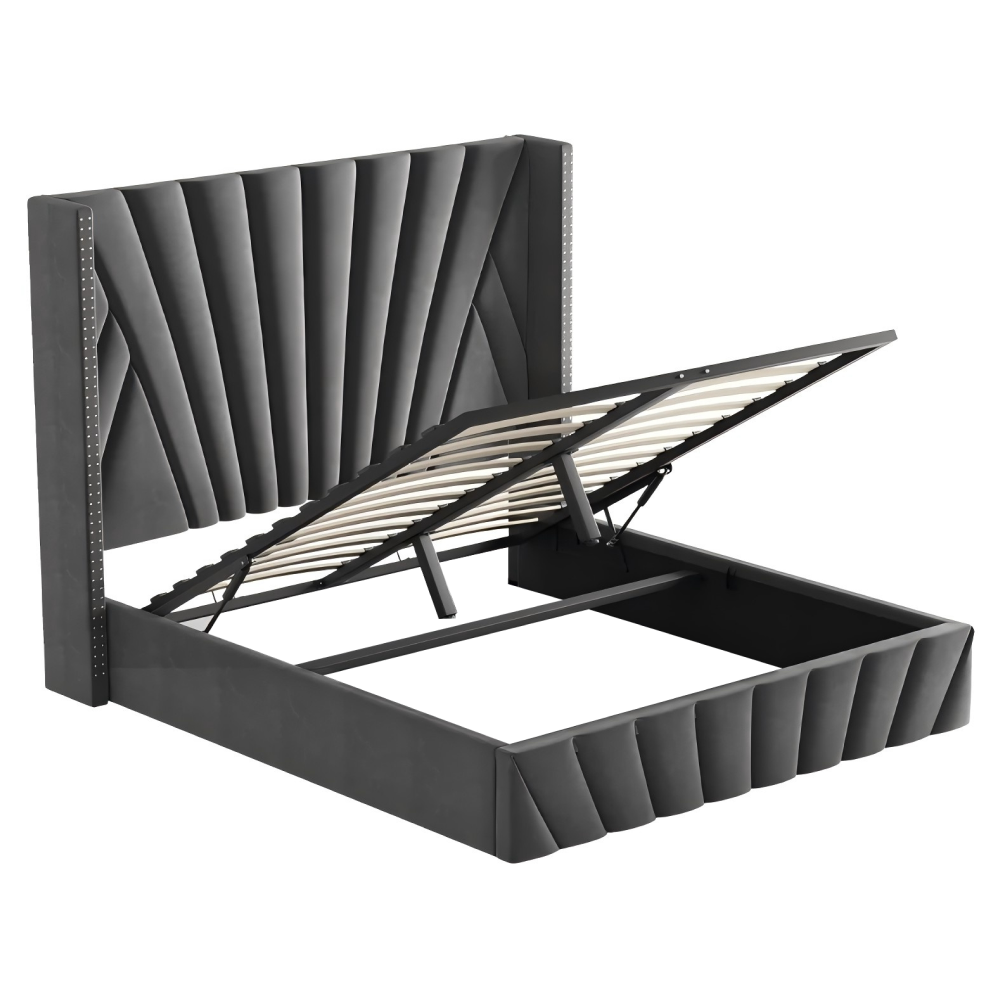 Ágy ráccsal, 180x200, sötétszürke Velvet szövet, PENELOPE