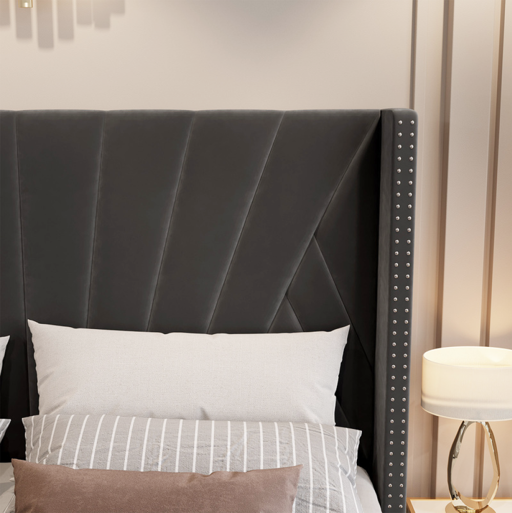 Ágy ráccsal, 180x200, sötétszürke Velvet szövet, PENELOPE