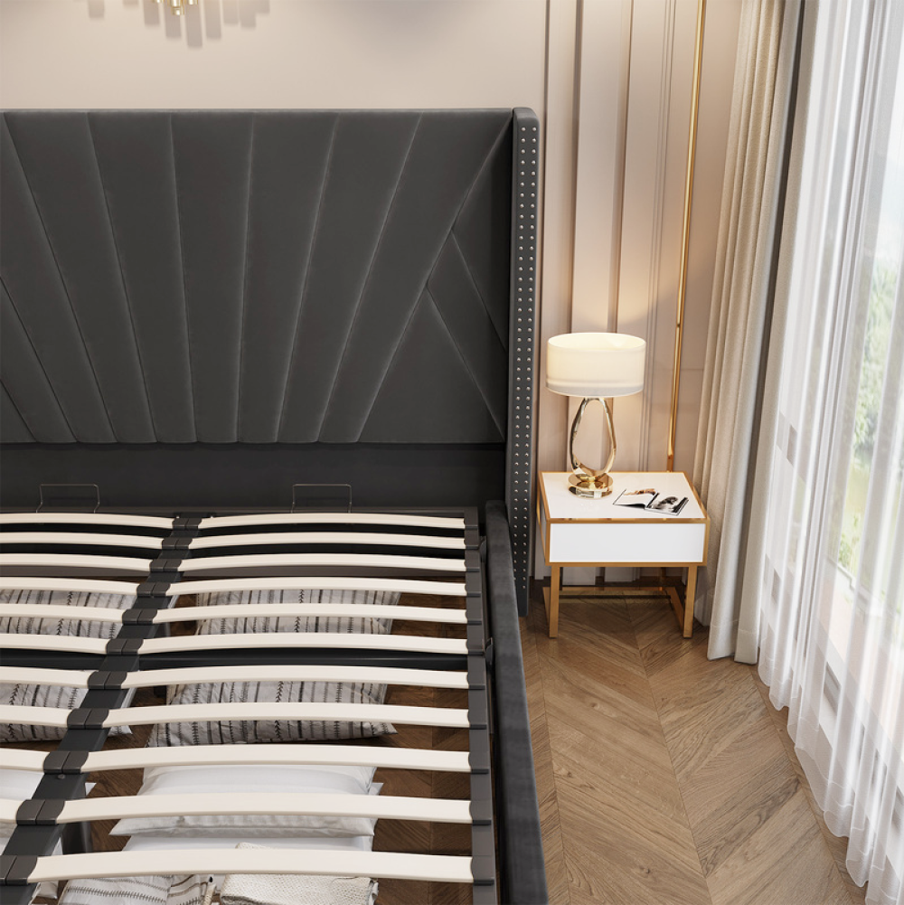 Ágy ráccsal, 180x200, sötétszürke Velvet szövet, PENELOPE