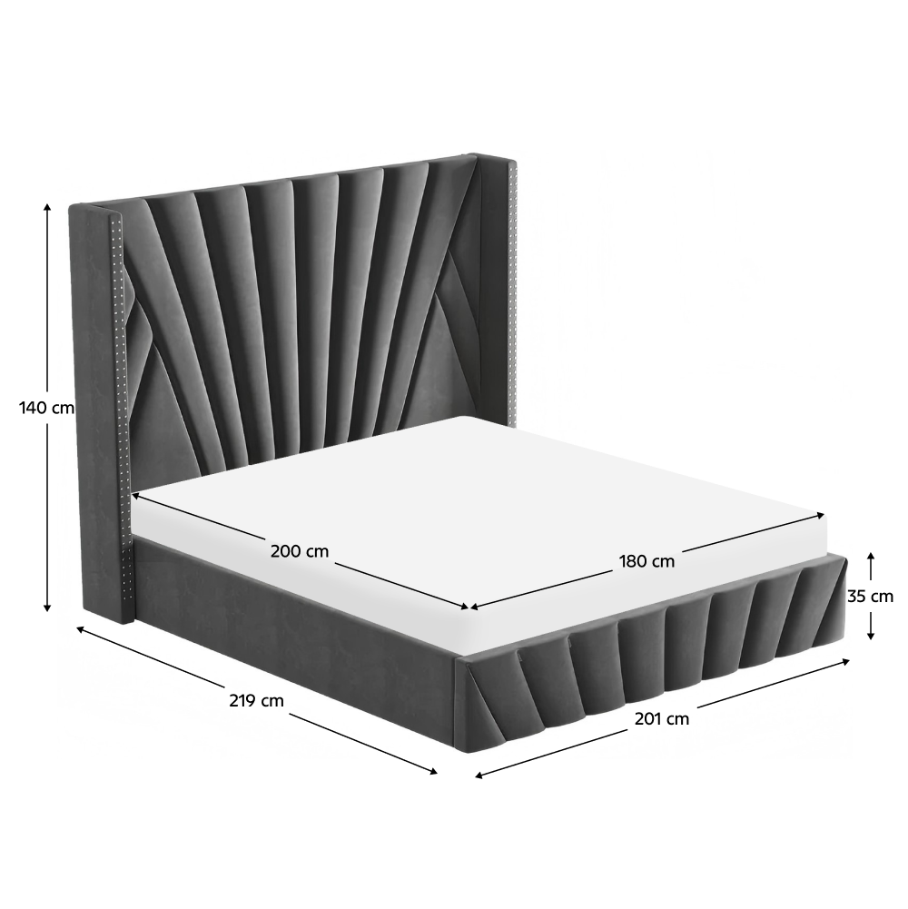 Ágy ráccsal, 180x200, sötétszürke Velvet szövet, PENELOPE