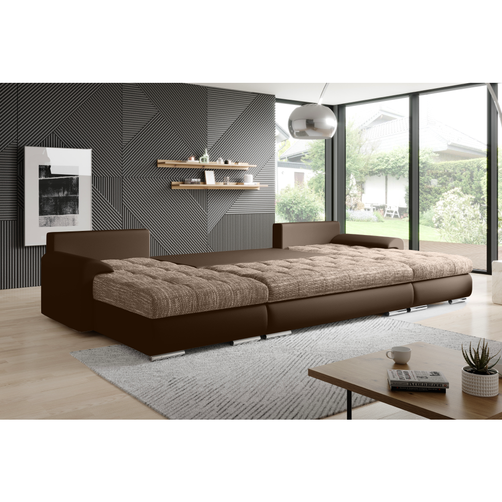 Univerzálna sedacia súprava, ekokoža hnedá/hnedý melír, TOLITA U UNI