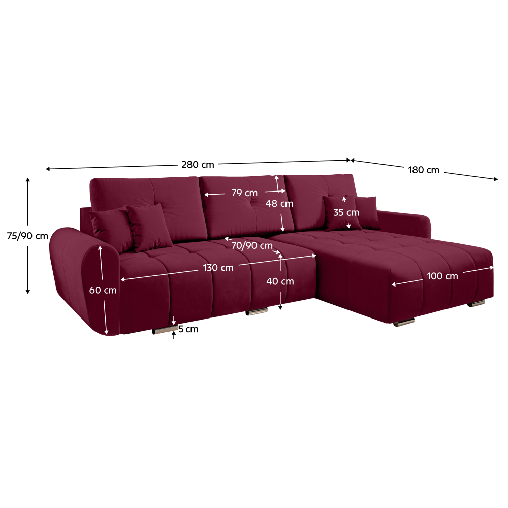 Univerzálna sedacia súprava, látka Monolith vínová, LONGA ROH