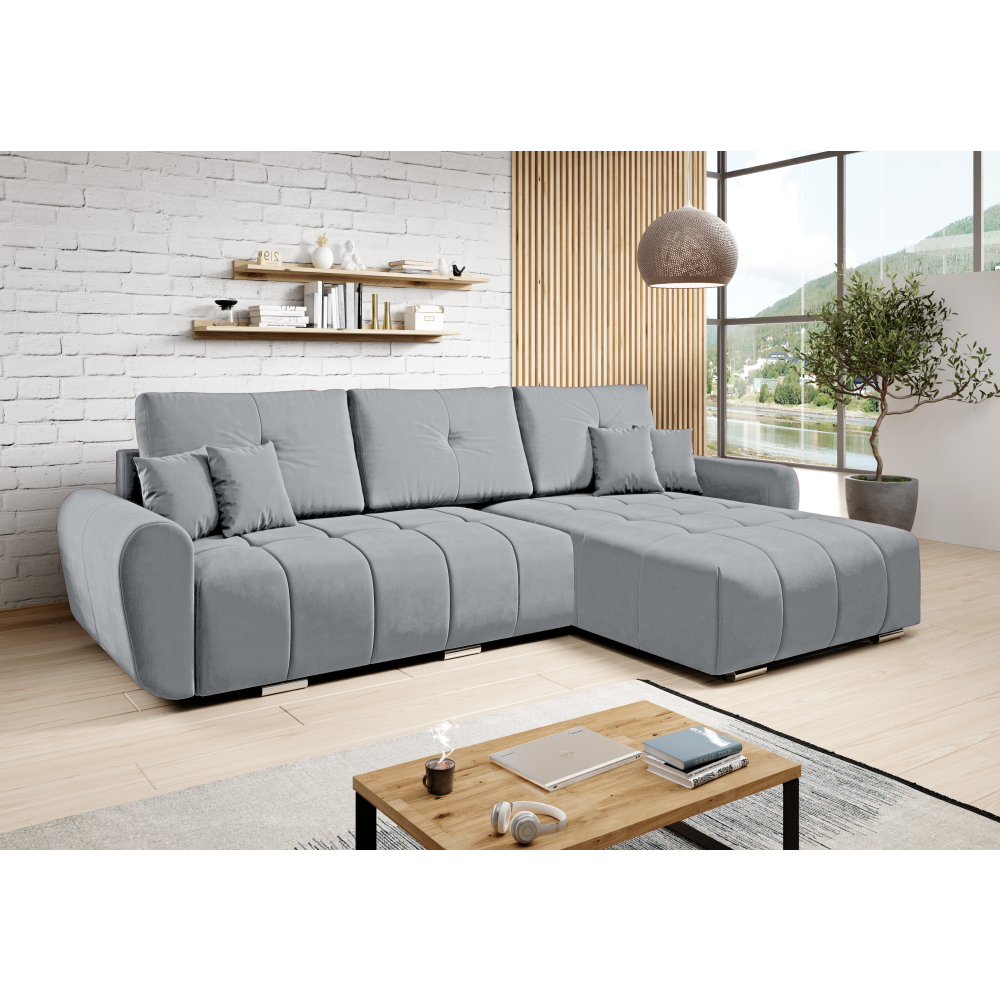 Univerzálna sedacia súprava, svetlosivá látka, LONGA ROH