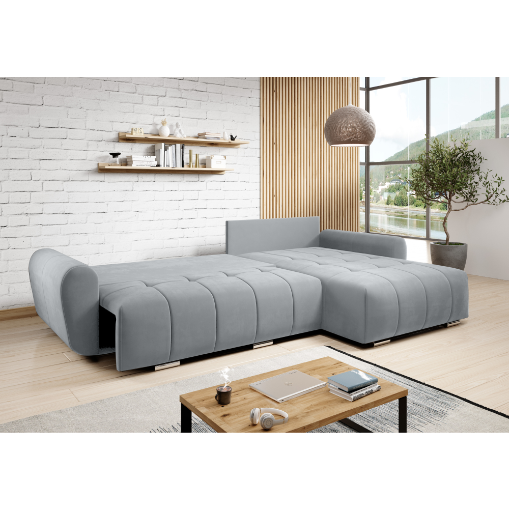 Univerzálna sedacia súprava, svetlosivá látka, LONGA ROH