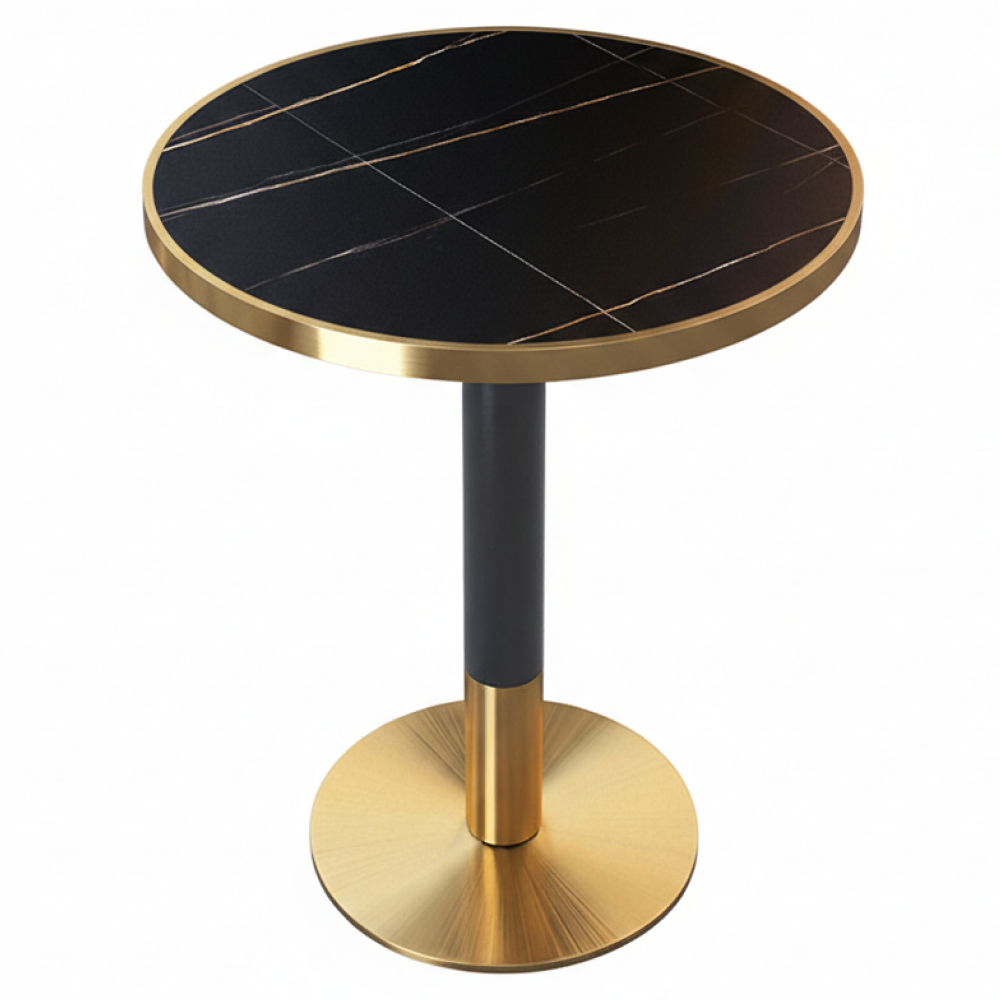Jedálenský bistro stôl, čierny mramor/čierna/zlatá, priemer 80 cm, OREN