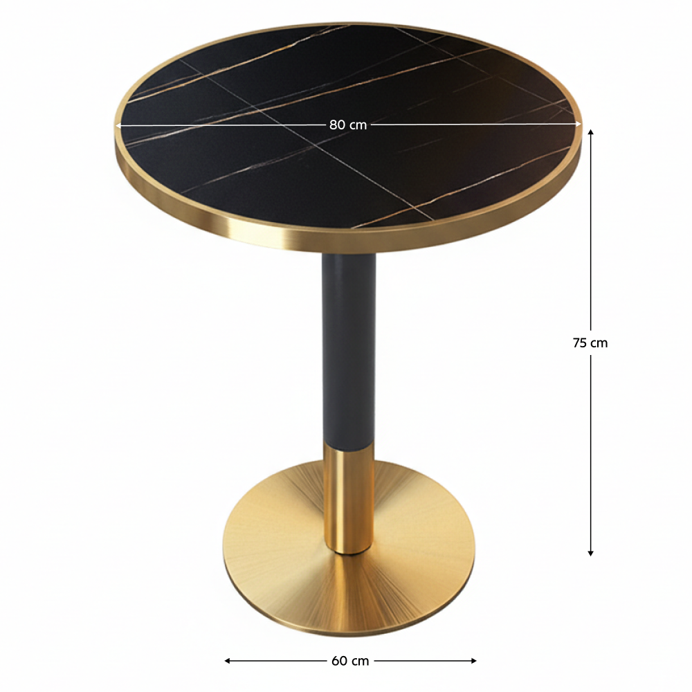 Jedálenský bistro stôl, čierny mramor/čierna/zlatá, priemer 80 cm, OREN