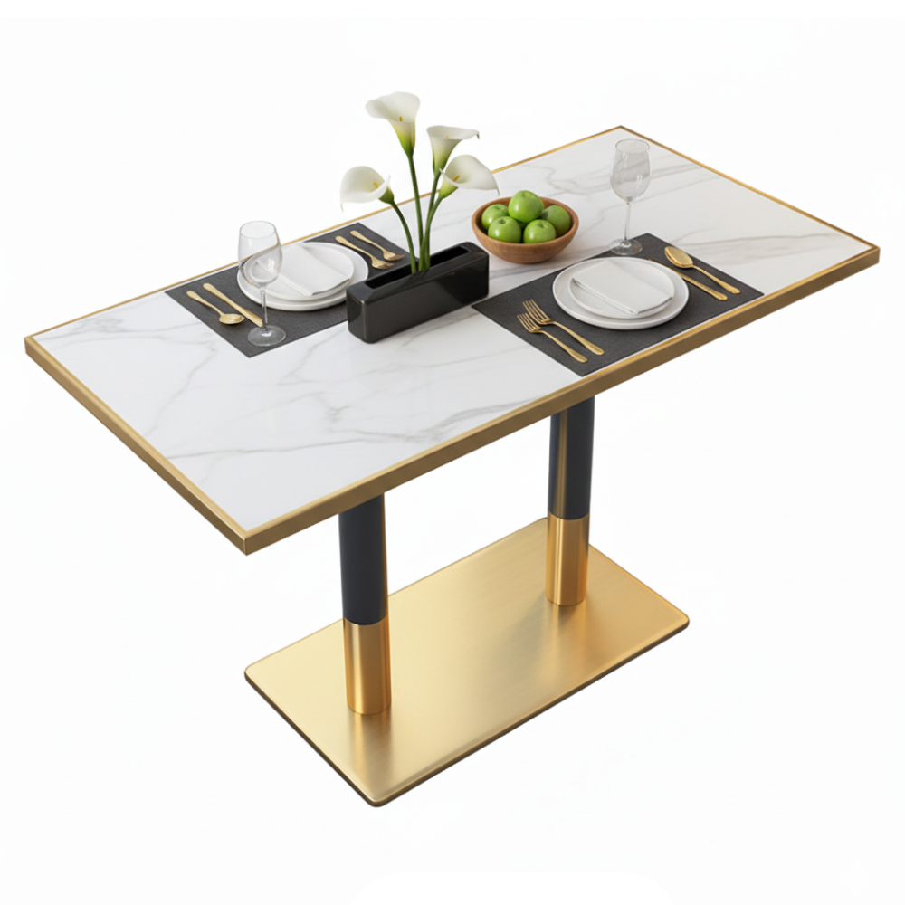 Jedálenský bistro stôl, biely mramor/čierna/zlatá, 120x70 cm, DARIAN