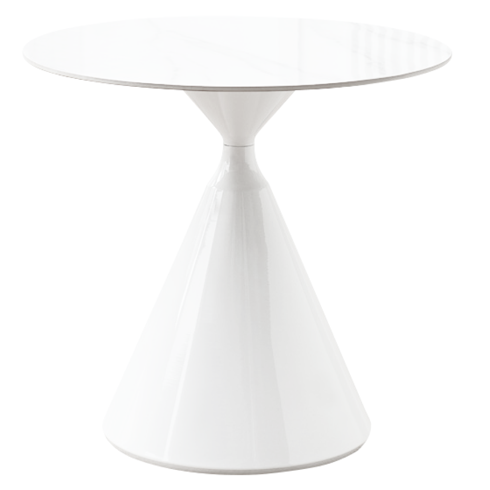 Jídelní stůl, světlý mramor/bílá, průměr 80 cm, VALER