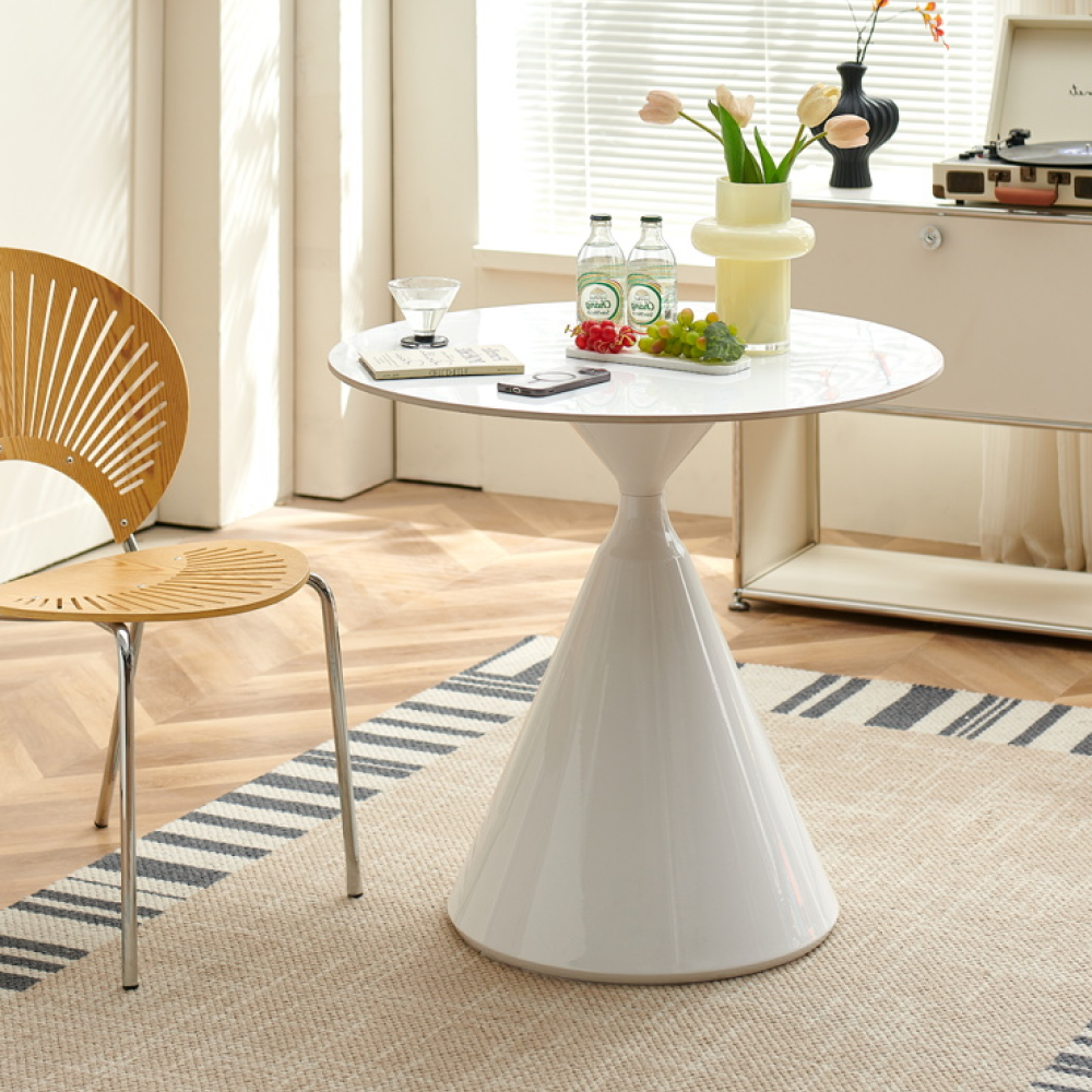 Jedálenský stôl, svetlý mramor/biela, priemer 80 cm, VALER