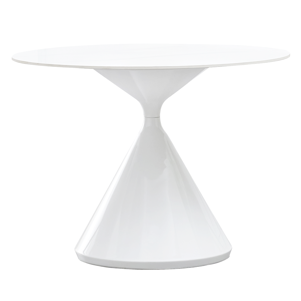 Jídelní stůl, světlý mramor/bílá, průměr 100 cm, VALER TYP 2