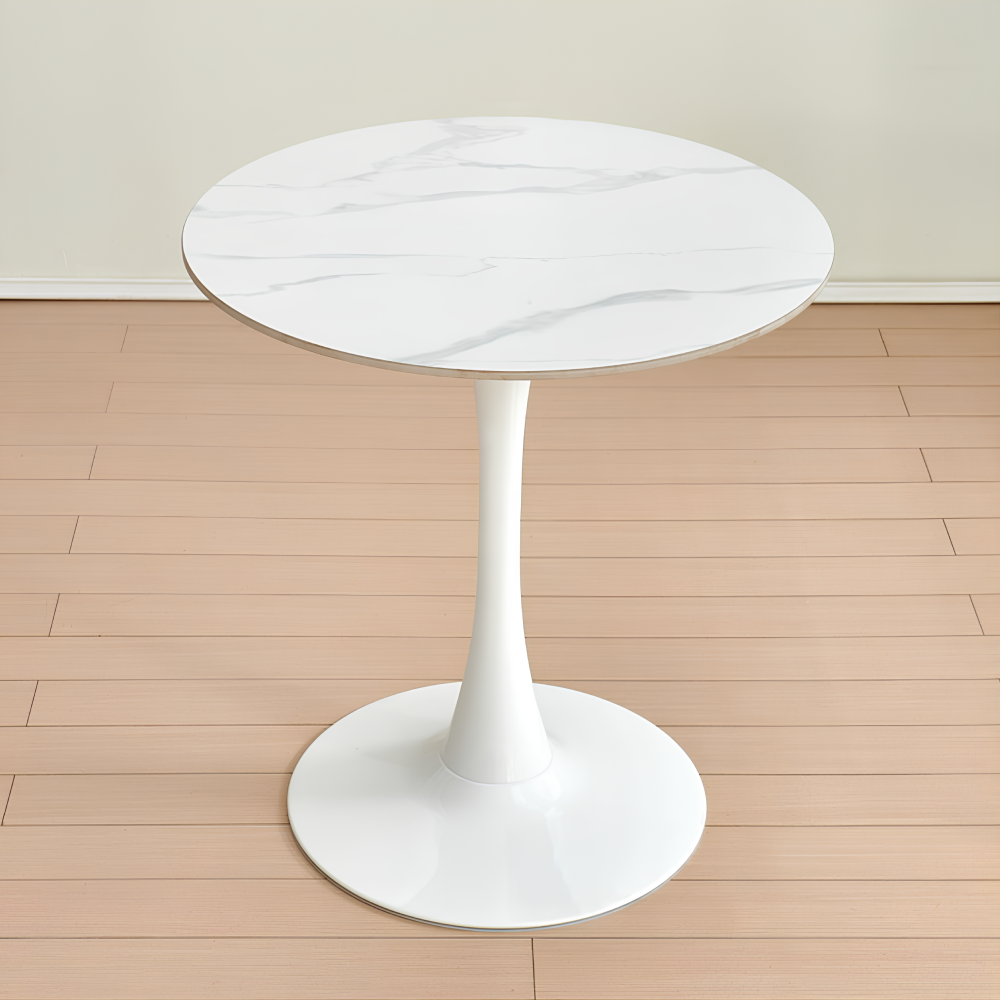 Jedálenský stôl, svetlý mramor/biela, priemer 80 cm, LORIAN