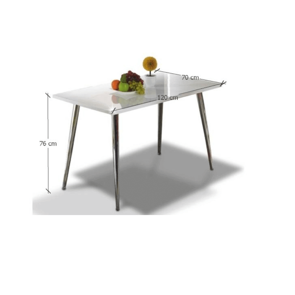 Masă dining, MDF+crom, extra strălucire HG, 120x70 cm, PEDRO