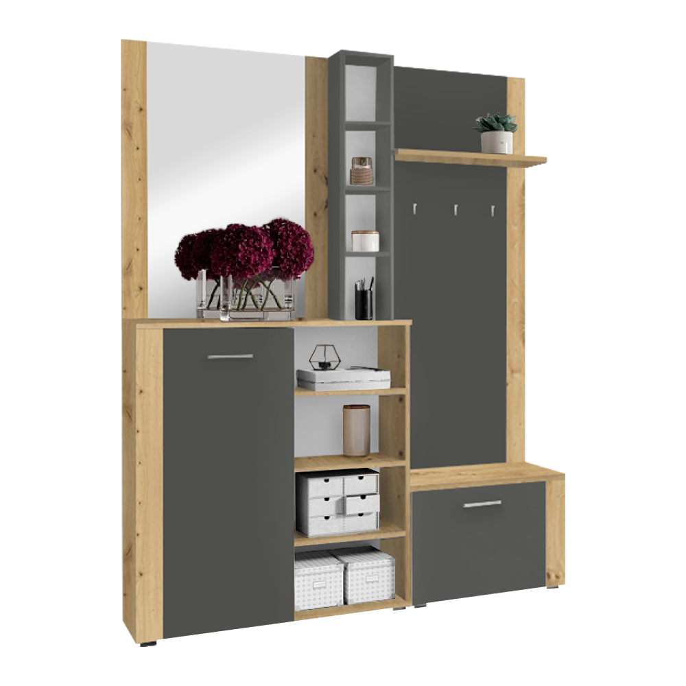 Előszobai készlet, artisan tölgy/grafit, FANDU