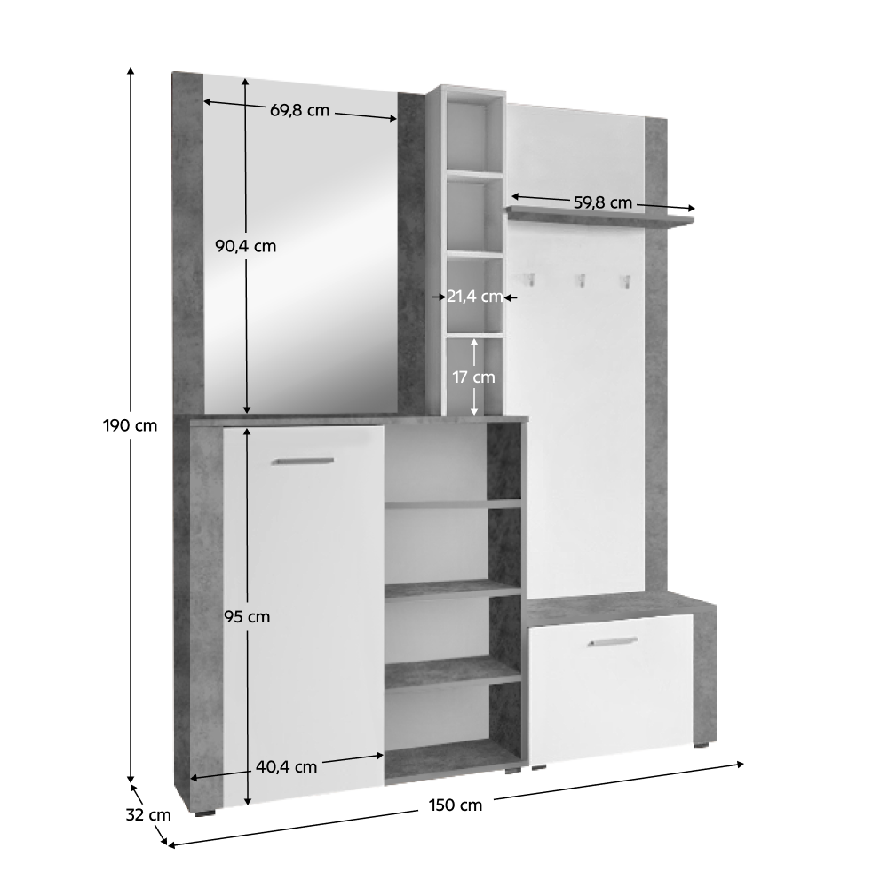 Predsieňová zostava, biela/betón, FANDU