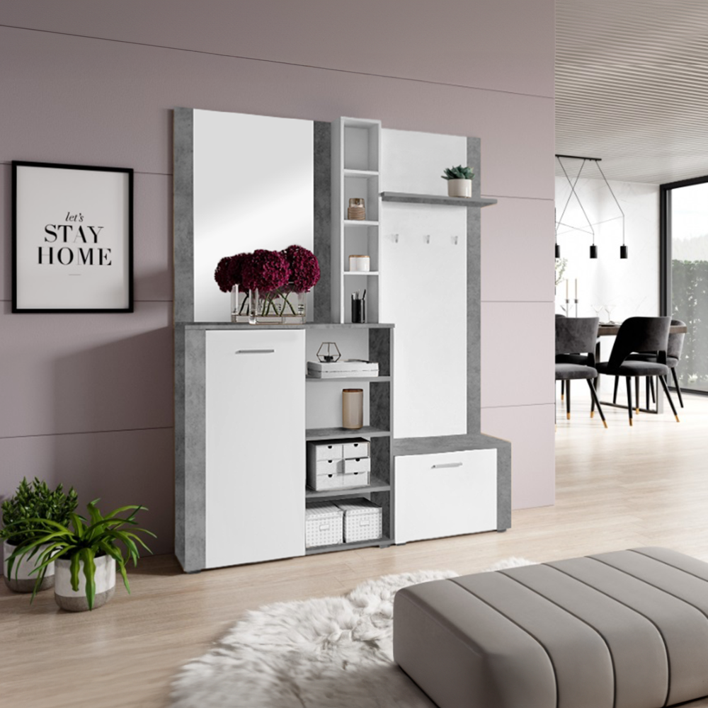 Predsieňová zostava, biela/betón, FANDU