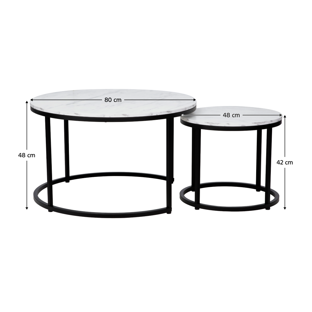 Dohányzóasztalok, 2 db-os szett, fehér/fekete, CIRKO