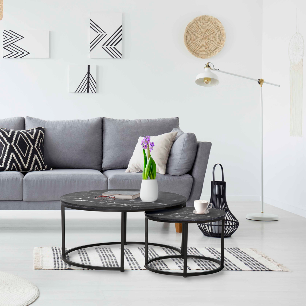 Konferenčné stolíky, set 2 ks, tmavosivá/čierna, CIRKO