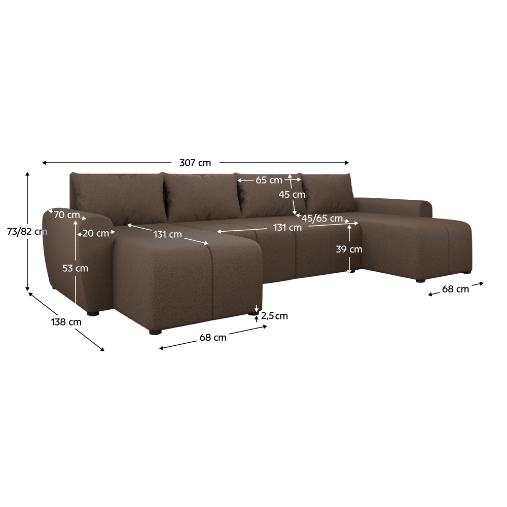 Univerzálna sedacia súprava, hnedá, DELIN U UNI