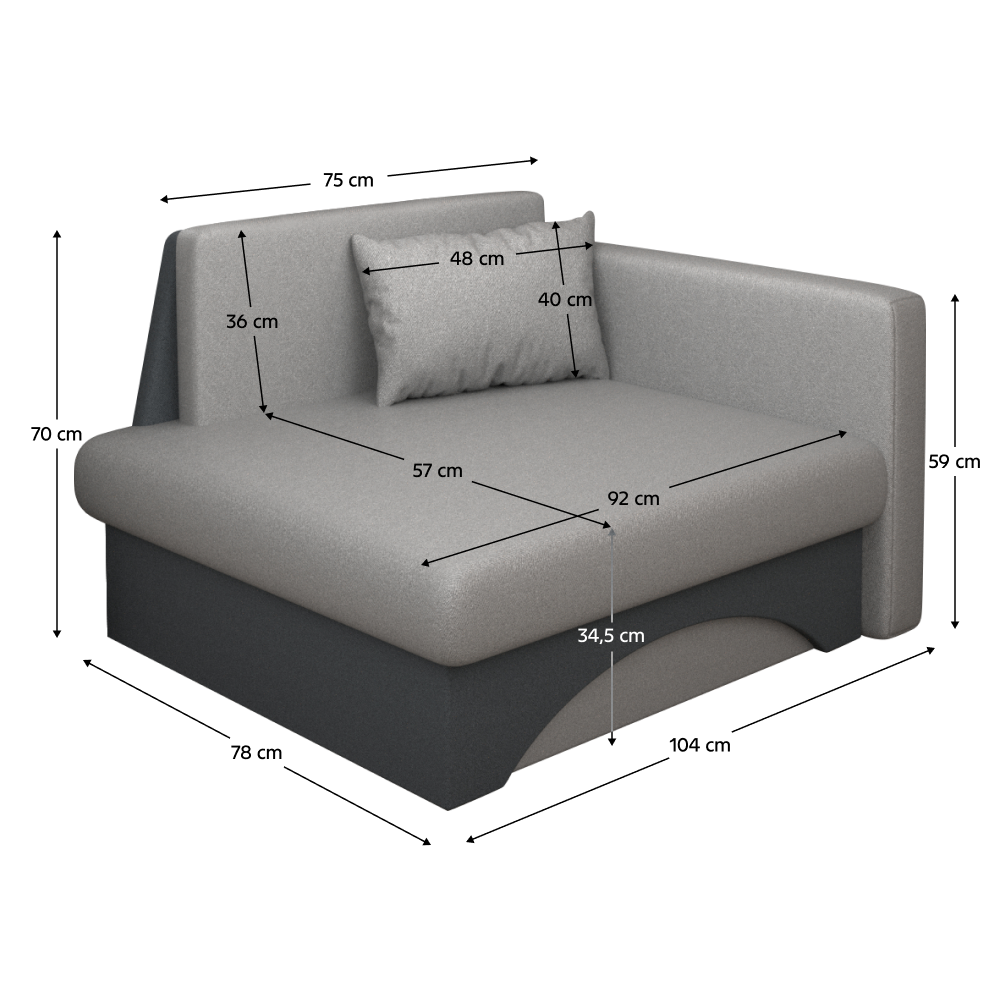 Kinyitható fotel, szürke/sötétszürke, KUBOŠ NEW UNI Kinyitható fotel, szürke/sötétszürke, KUBOŠ NEW UNI
