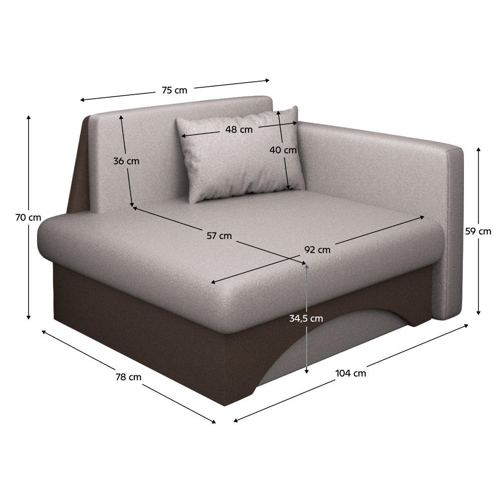 Kinyitható fotel, bézses szürke Taupe/barna, KUBOŠ NEW UNI