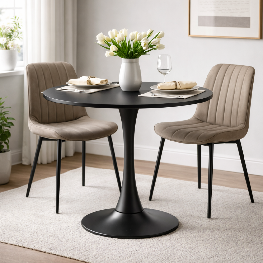 Jedálenský stôl, čierna, priemer 80 cm, REVENTON NEW
