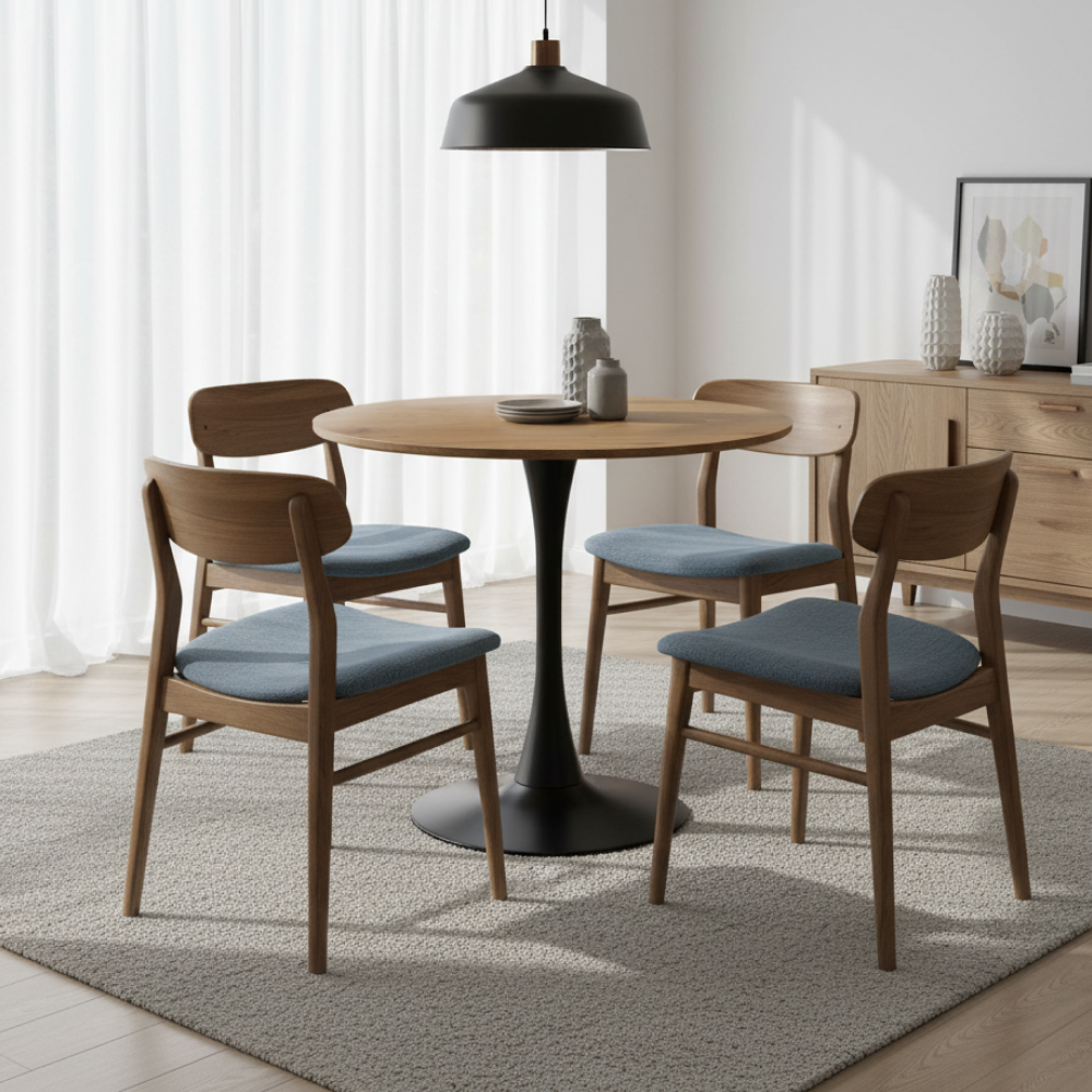 Jedálenský stôl, dub/čierna, priemer 80 cm, REVENTON NEW