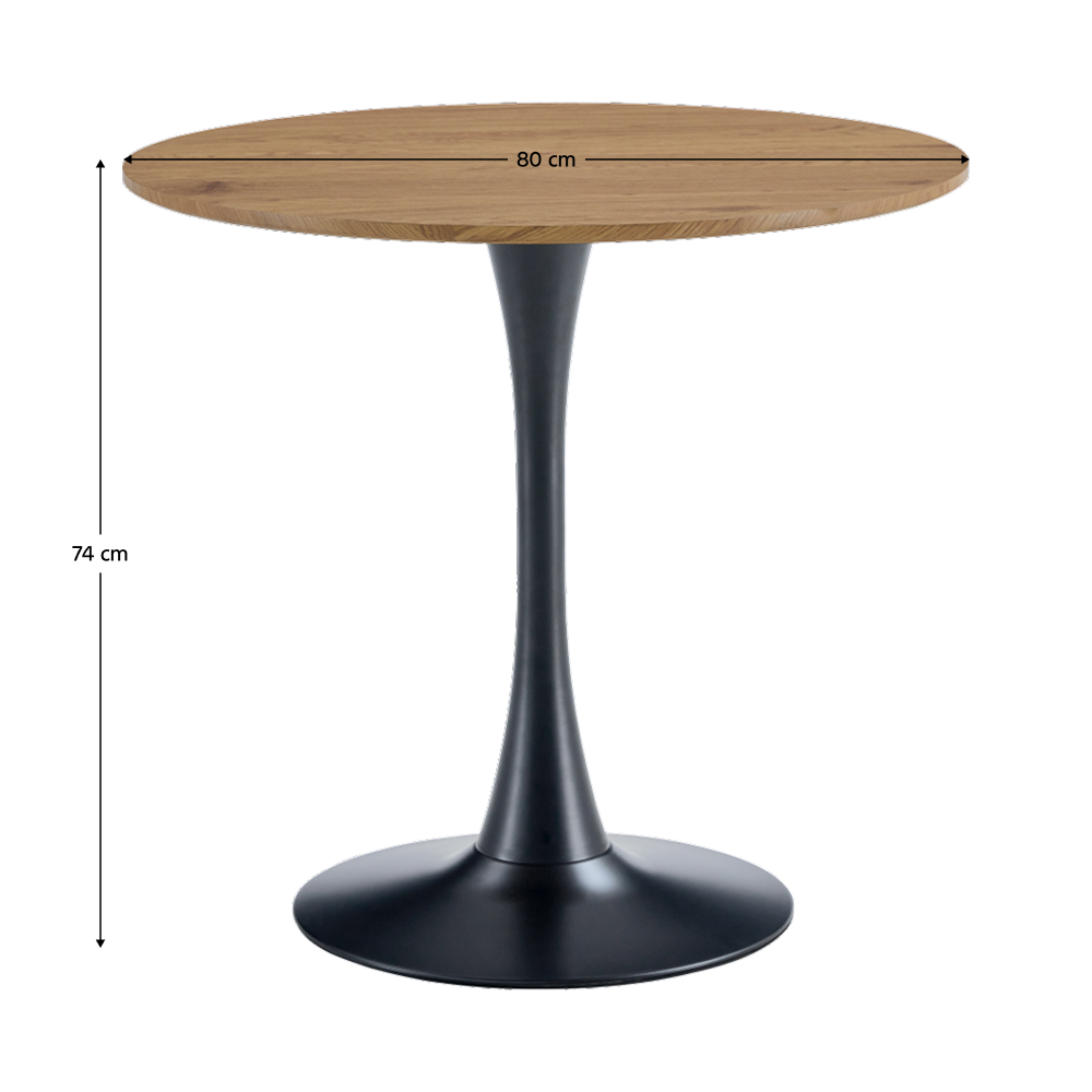 Jedálenský stôl, dub/čierna, priemer 80 cm, REVENTON NEW